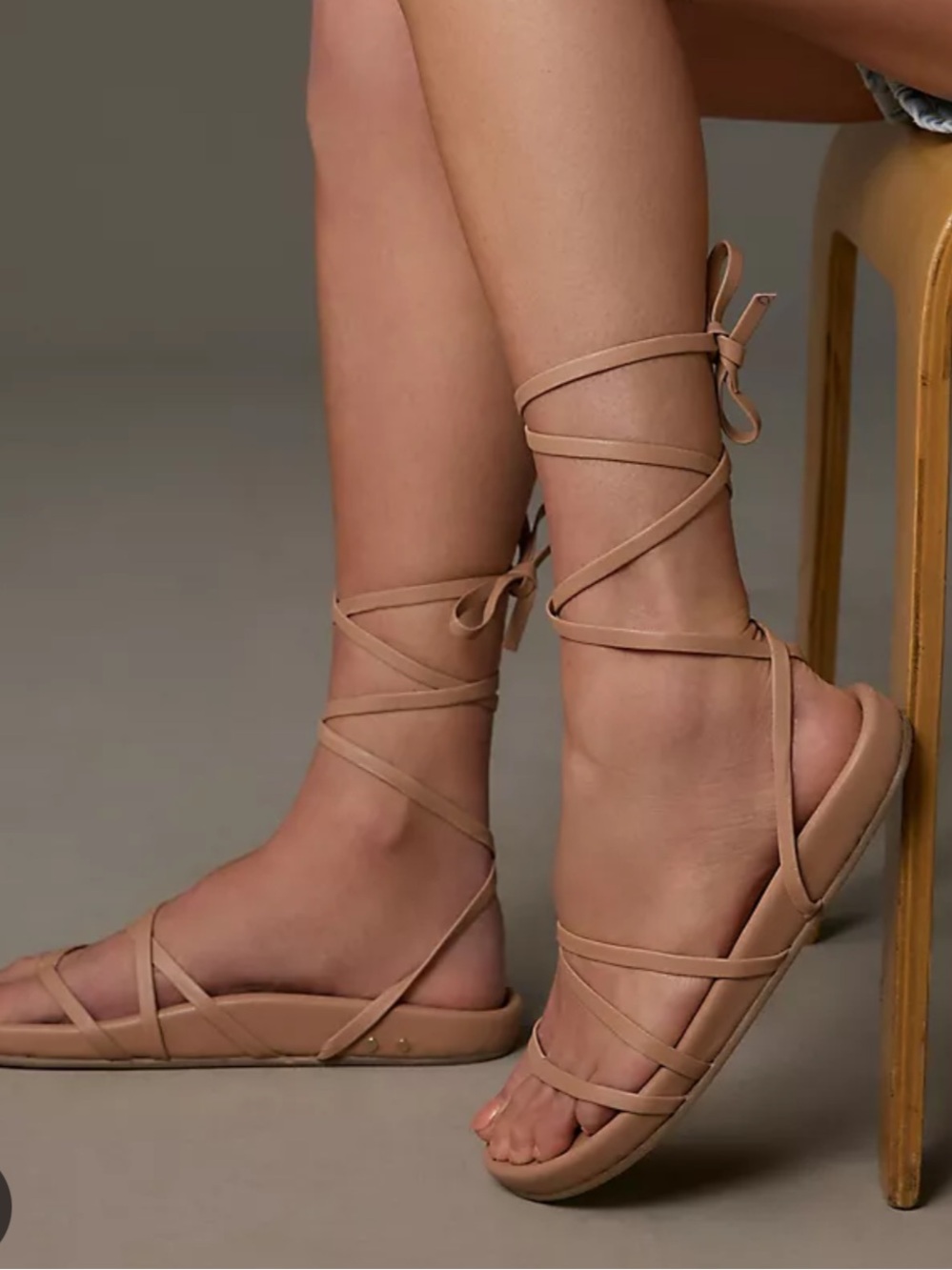 beek Nude/Tan Lace-Up Strappy Flat Sandals